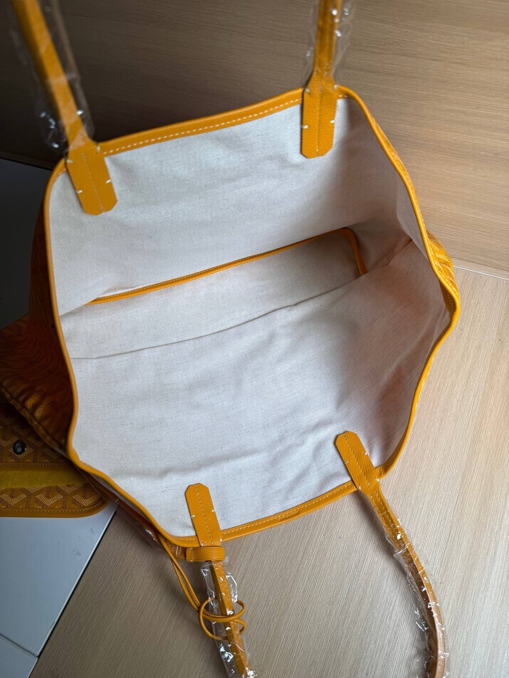Goyardine Designer Yellow Orange Tote Bag - Luxury Patterned Shoulder Tote - Picture 8 of 9